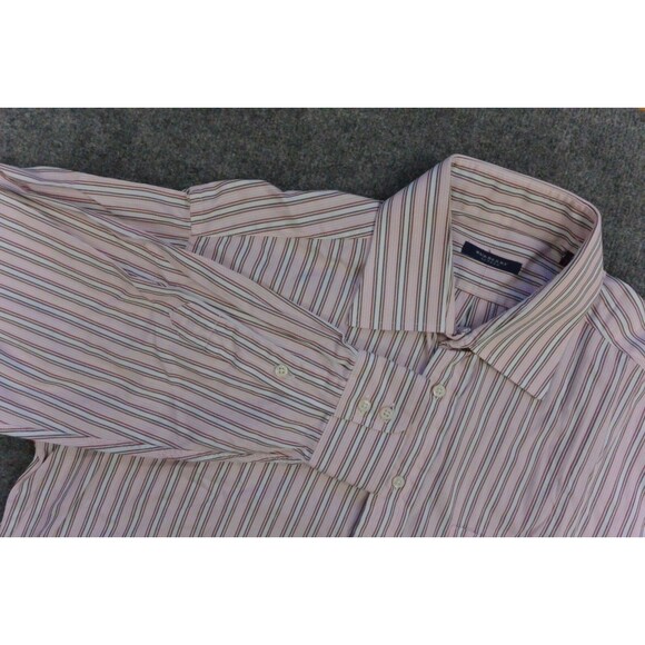 Burberry London Mens 17x35 Stripe Dress Shirt Long Sleeve Button Front Pink Gray - Picture 1 of 11